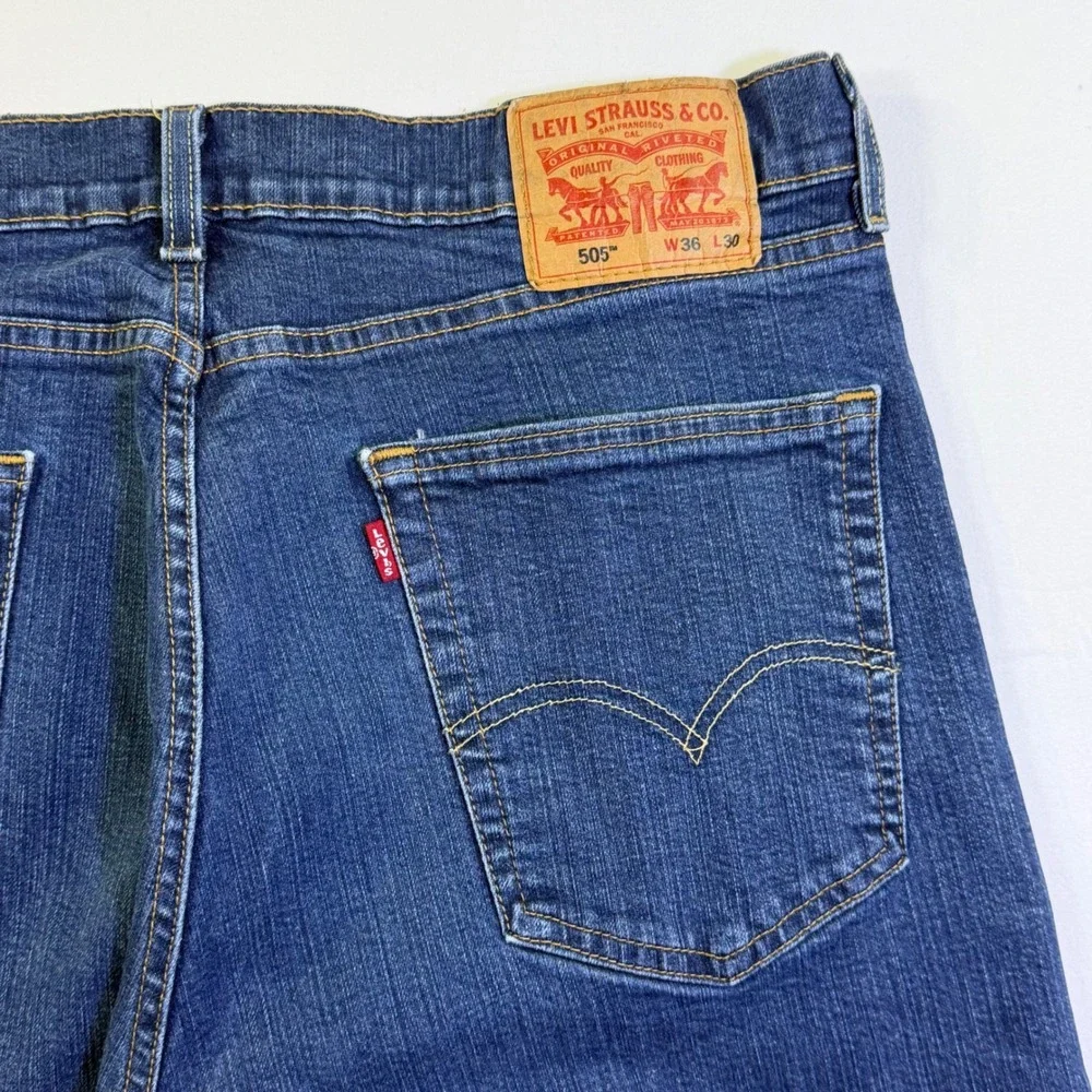 Levi's 505 Mens Jeans 36x29 Regular Fit Straight Leg‎ Blue Wash Denim Stretch